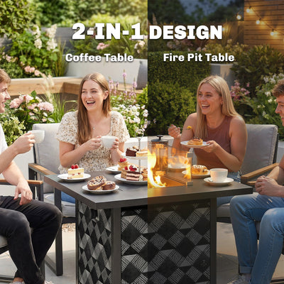 Outsunny Square Propane Gas Fire Pit Table,12 KW Firepit Outdoor Patio Heater with Glass Wind Guard, Lava Rocks, Gas Tank Holder 