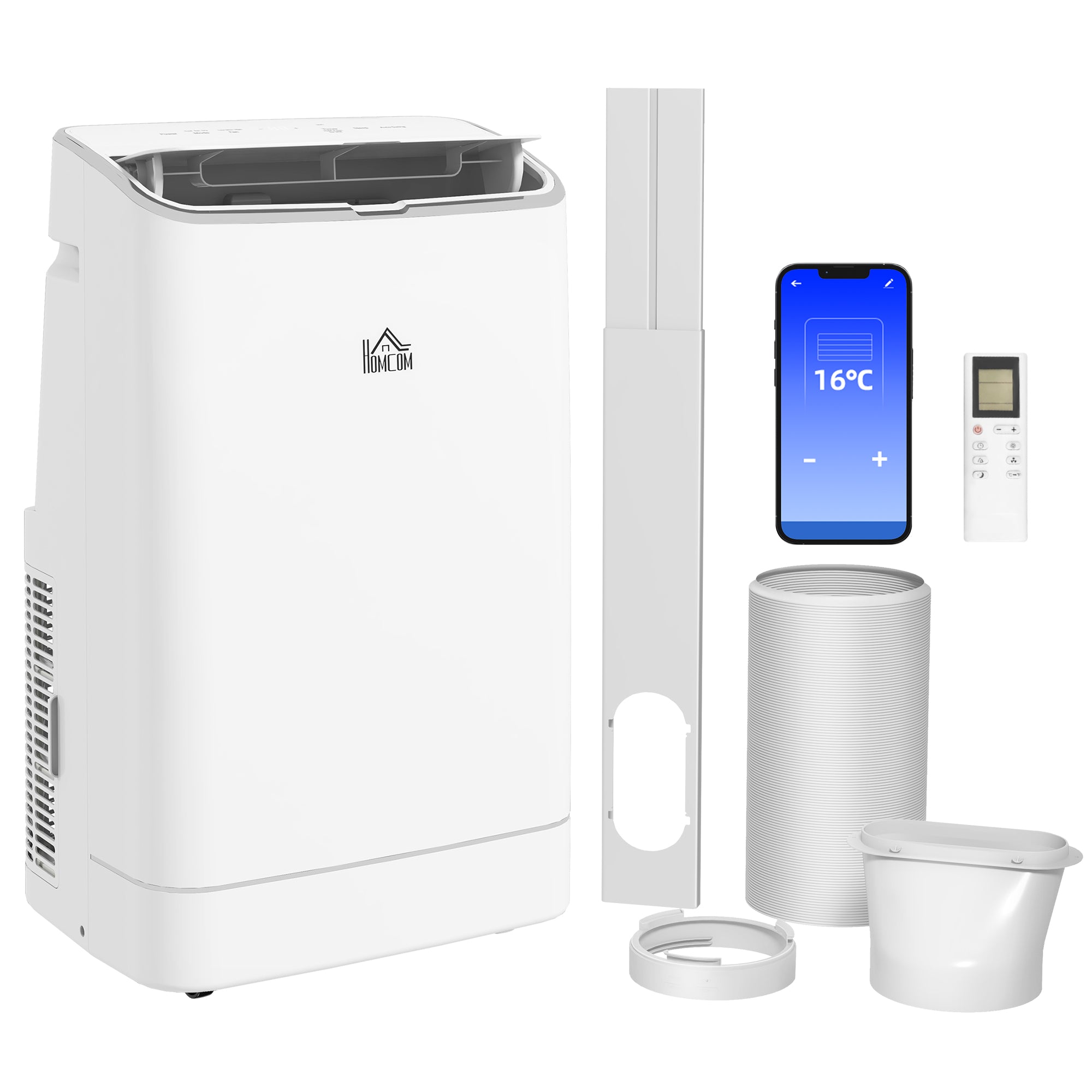 HOMCOM 14000 BTU Mobile Air Conditioner, 35m\'c2\'b2, Smart Home WiFi, with Dehumidifier, Fan, 24H Timer, Window Kit, White