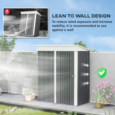 Outsunny Metal Garden Shed, Outdoor Lean-to Shed for Tool Motor Bike, with Adjustable Shelf, Lock, Gloves, 5'x3'x6',  Dark Grey 