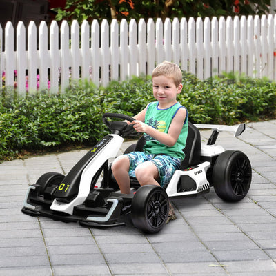 HOMCOM 24V Electric Go Kart for Kids with Adjustable Seat for 6-12 Years, White 