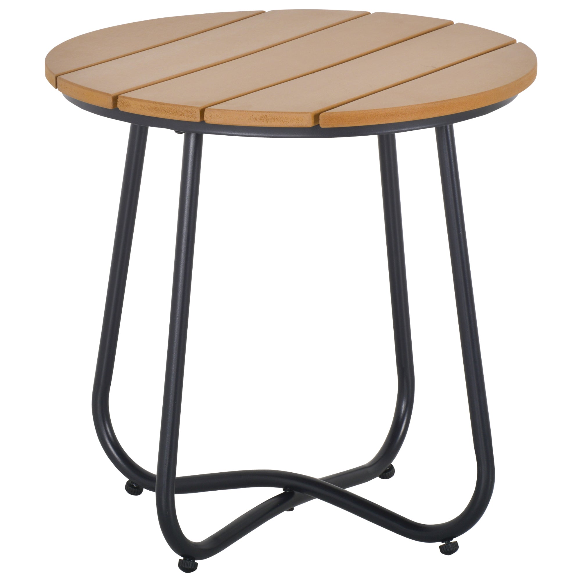 Outsunny Round Outdoor Side Table Adjustable Leg Pads Garden Table 49 x 49 x 48 cm Natural Wood & Black 