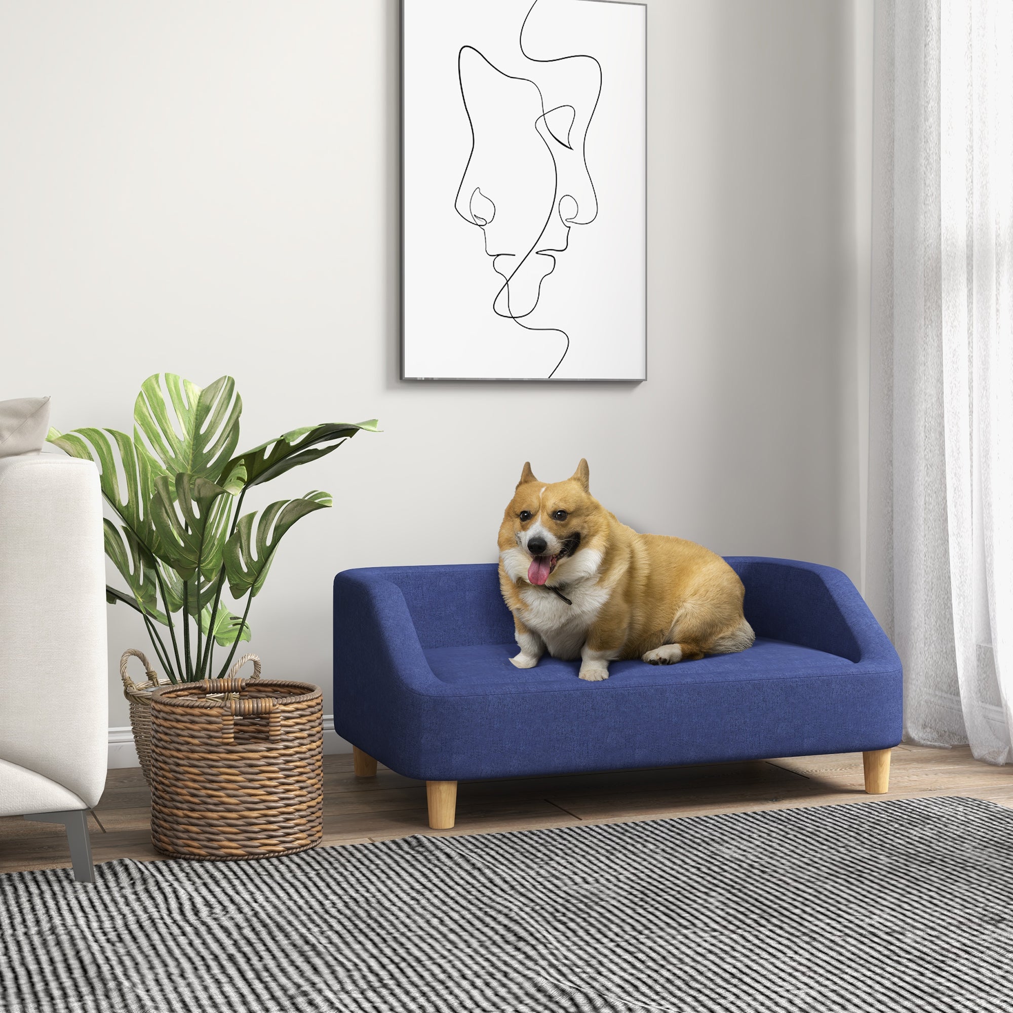 PawHut Dog Sofa, pet Bed, with Soft Cushion, Washable Cover, for Small, Medium & Large Dogs - Blue 