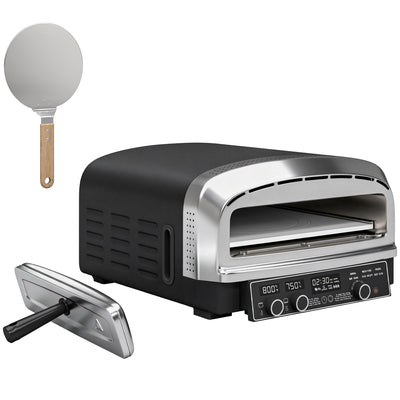 Outsunny Outdoor Pizza Oven Dual Heat Control 6 Presets Electric Pizza Maker with 37 cm Stone and Peel 