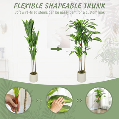 HOMCOM 120cm Artificial Dracaena Tree with Bendable Trunks - Green 