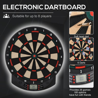 HOMCOM LCD Electronic Dartboard Set Features 26 Games w/ 185 Variations and Include 6 Darts Multi-Game Option Ready-to-Play 