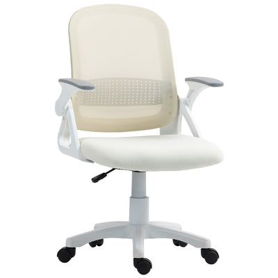 HOMCOM Breathable Mesh Office Chair, Ergonomic Swivel Computer Chair with Flip-up Armrests, Lumbar Back Support for Home/Office, White 