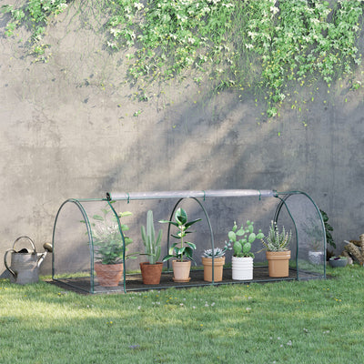 Outsunny Mini Greenhouse, Small Polytunnel Green House with Zipped Doors, Steel Frame for Garden Patio, 250 x 100 x 80cm, Clear 