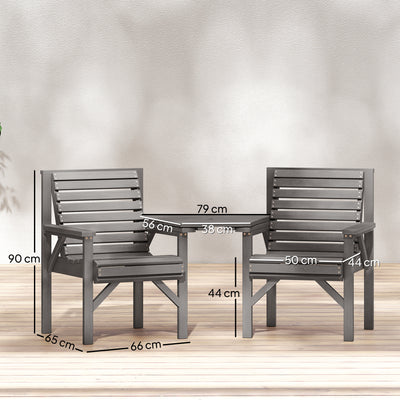 Outsunny Wooden Garden Bistro Set, 2 Seater Wooden Outdoor Table and Chairs with Parasol Hole for Patio, Light Grey 