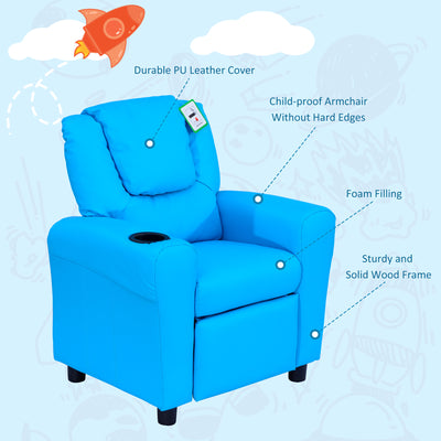 HOMCOM Kids Recliner Chair, PU Leather with Adjustable Backrest, Footrest, Padded Headrest, Blue 