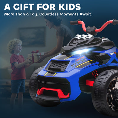 AIYAPLAY 12V Kids Electric Ride On Car with 3 Wheeler, MP3 Player, Horn, 2 Speeds, LED Lights for Boys & Girls Ages 3-8, Blue 