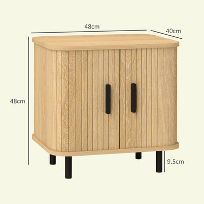 HOMCOM Bedside Table, Nordic Side Table with Roller Shutter Style Sliding Doors and Metal Legs for Bedroom, Living Room, Oak Tone 