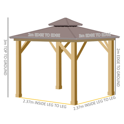 Outsunny 3x(3)M Outdoor Hardtop Gazebo Canopy with 2-Tier Roof and Solid Wood Frame, Outdoor Patio Shelter for Patio, Garden, Brown 
