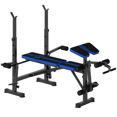 HOMCOM Adjustable Weight Bench with Leg Developer Barbell Rack for Weight Lifting and Strength Training Multifunctional Workout Station for Home Gym Fitness, Blue 