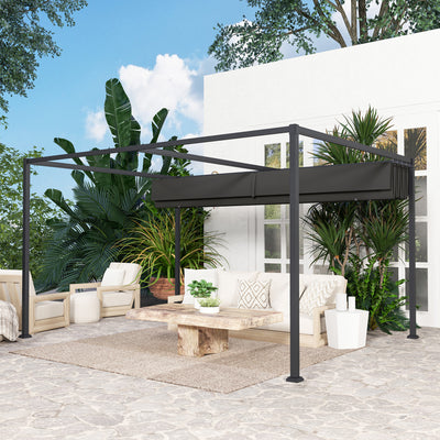 Outsunny 4 x 3m Metal Pergola, with Retractable Canopy Roof - Black 