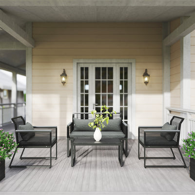 Outsunny 4 Pieces Rattan Garden Furniture Set - Charcoal Grey 