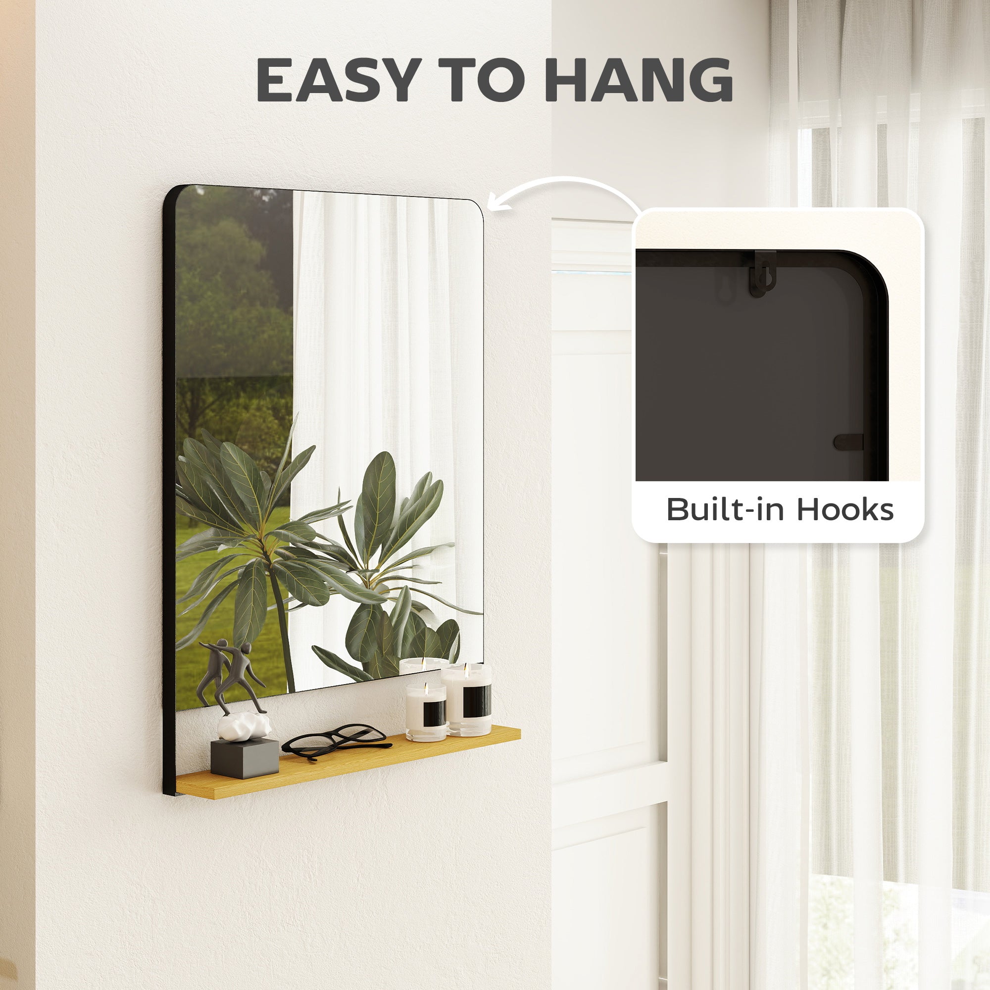 HOMCOM Wall Mirror with Wood Shelf - Black 