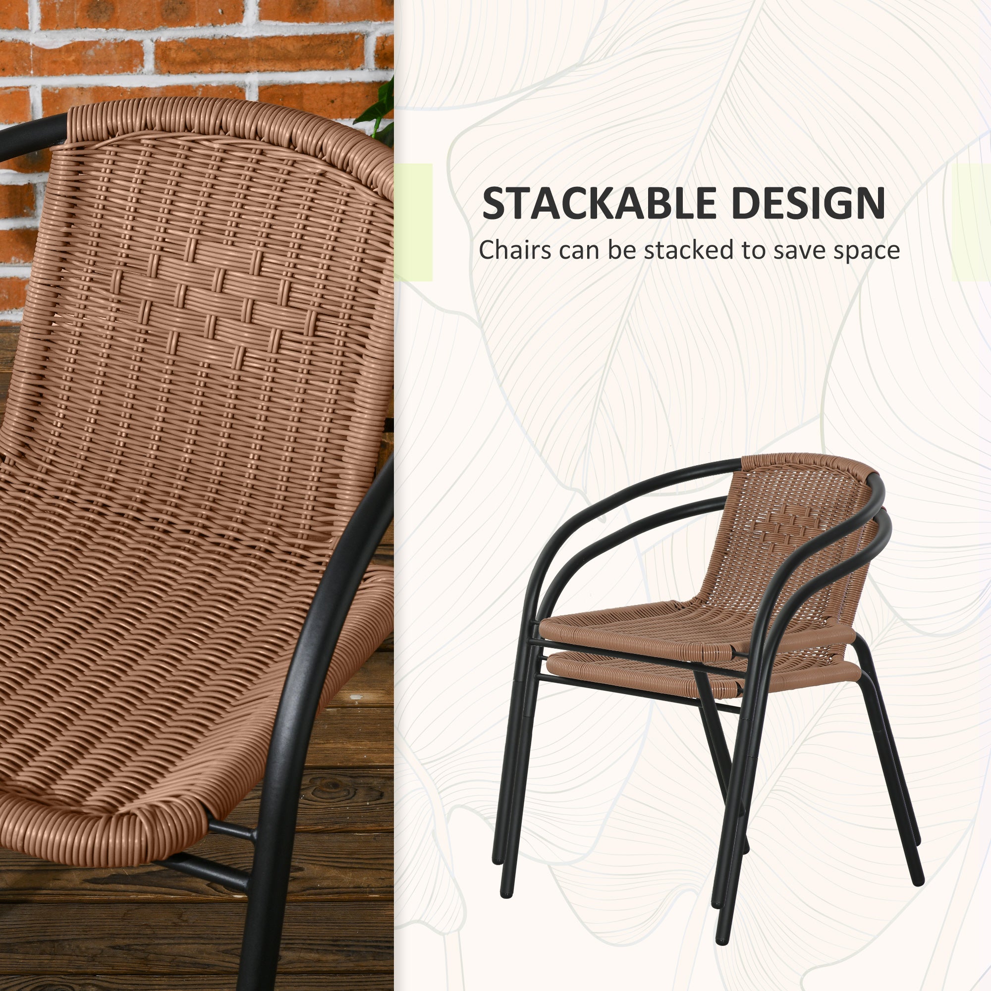 Outsunny 3 Pieces Rattan Bistro Set - Brown 