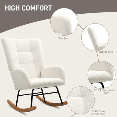 HOMCOM Teddy Fleece Rocking Chair - Cream White 