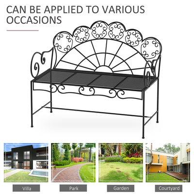 Outsunny Metal Garden Bench Loveseat with Slatted Seat, Black 