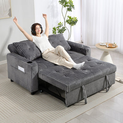 HOMCOM 2 Seater Click Clack Sofa Bed with Pull Out Design, Corduroy Upholstery - Charcoal Grey 