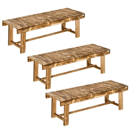 Outsunny 3 Pieces 2-seater Outdoor Indoor Wooden Garden Bench Fir Patio Loveseat, 110L x 38W x 35Hcm, Carbonised