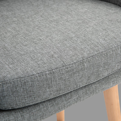 HOMCOM Set of 2 Bar Stools Modern Upholstered Seat Bar Chairs w/ Metal Frame, Solid Wood Legs Living Room Dining Room Fabric Furniture - Grey 