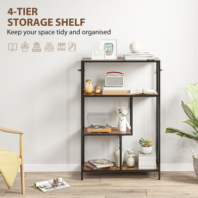 HOMCOM 4-Tier Bookshelf with Open Shelves - Rustic Brown 