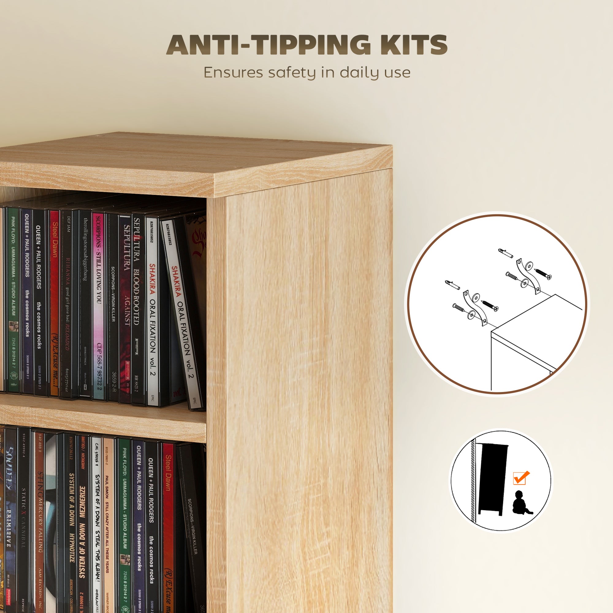 HOMCOM Set of 2 CD Media Display Shelf Unit Tower Rack with Adjustable Shelves, Oak 