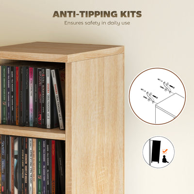 HOMCOM Set of 2 CD Media Display Shelf Unit Tower Rack with Adjustable Shelves, Oak 