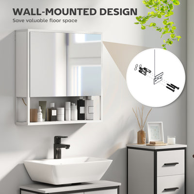 HOMCOM Bathroom Mirror Cabinet with Soft-Close Doors and Adjustable Shelf - White 