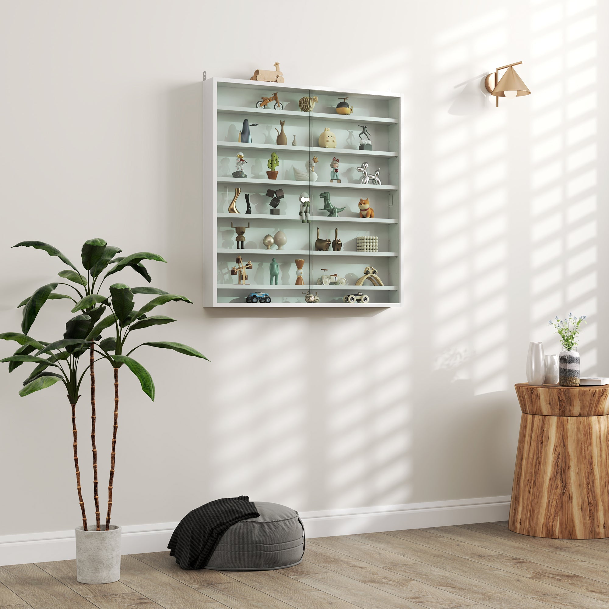 HOMCOM Six Shelf Display Cabinet, with Glass Doors - White 