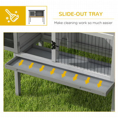 PawHut Wooden Guinea Pig Hutch, Small Animal Cage with Slide-out Tray, Openable Asphalt Roof, 84 x 43 x 70cm, Grey 