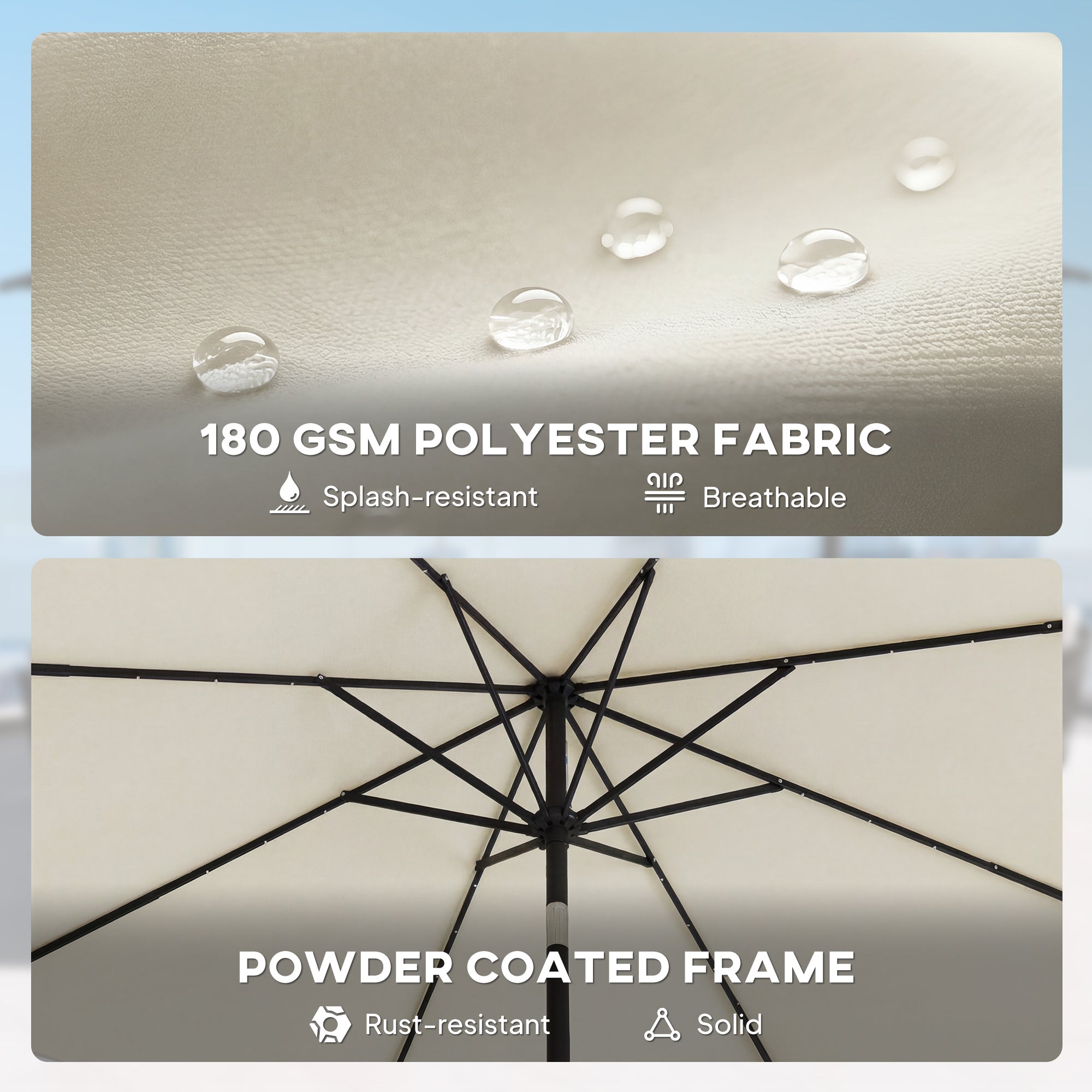 Outsunny 2.6 m Garden Parasol Umbrella with LED Solar Light, Parasol Cover, Outdoor Market Patio Umbrella, Cream White 