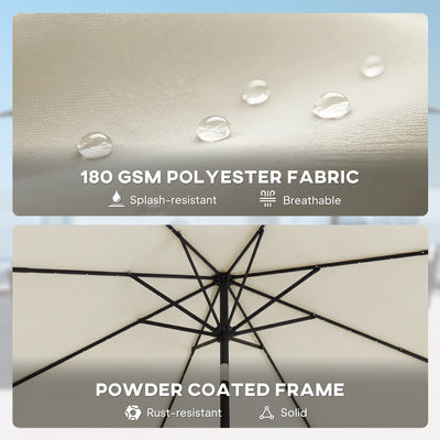 Outsunny 2.6 m Garden Parasol Umbrella with LED Solar Light, Parasol Cover, Outdoor Market Patio Umbrella, Cream White 
