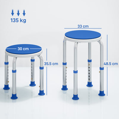 HOMCOM 360° Swivel Shower Chair, Height Adjustable Aluminium Shower Stool with Non-Slip Feet for Disabled, Elderly, Blue 