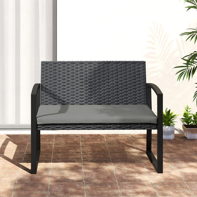 Outsunny Two-Seater Rattan Garden Bench - Grey/Black 