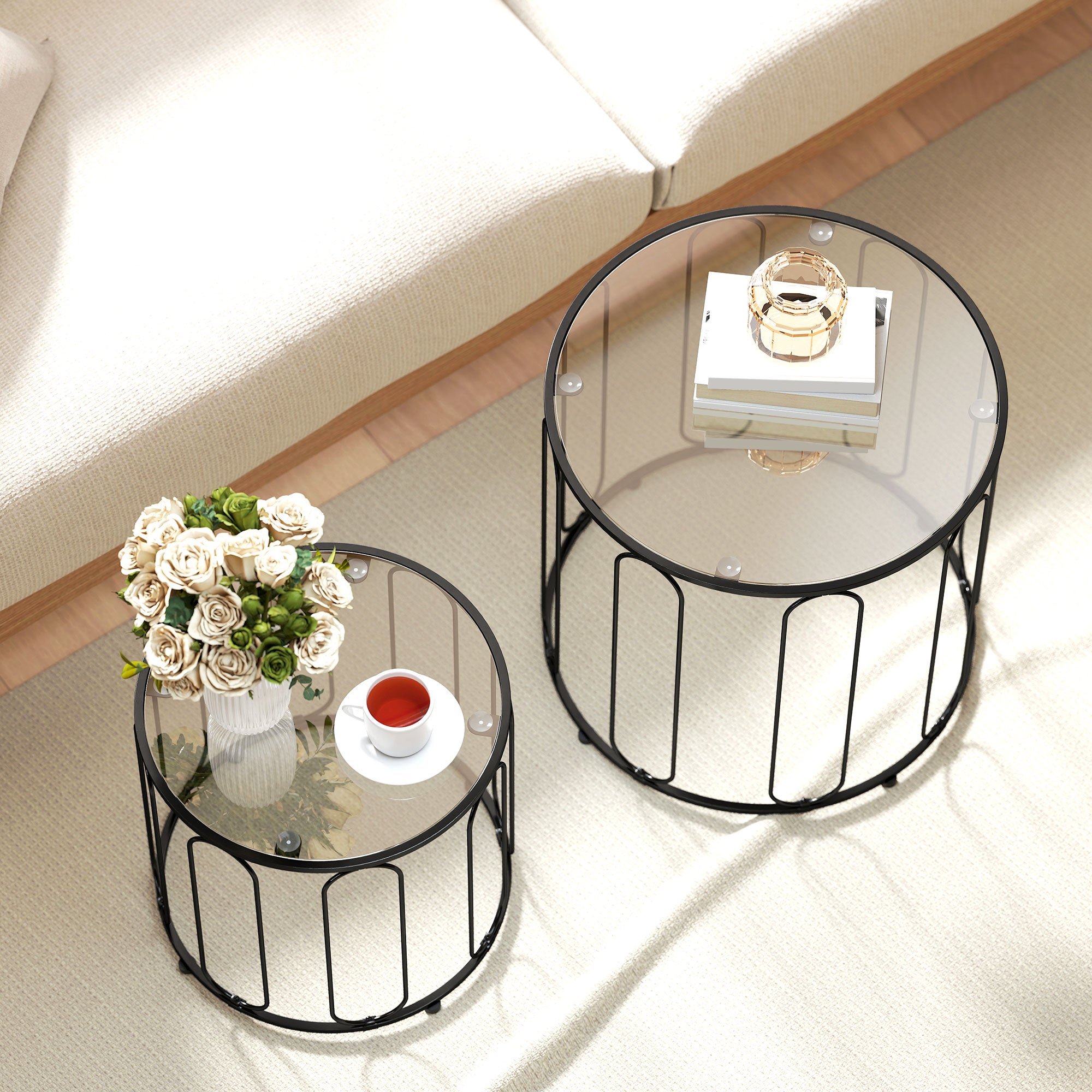 HOMCOM Elliptical Cut-Out Nesting Tables - Black 