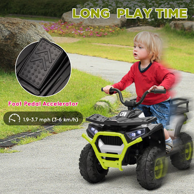 AIYAPLAY 12V Kids Electric Ride on ATV, Battery Powered Quad Bike w/ Spring Suspension, Forward Backward, Storage Basket - Green 