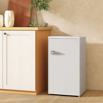 HOMCOM Under Counter Fridge, 85L Small Retro Refrigerator with Chiller Box, Adjustable Thermostat, Glass Shelves, White 