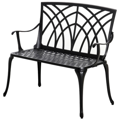Outsunny 2-Seater Cast Aluminium Garden Bench Loveseat Outdoor Furniture Chair w/ Decorative Backrest & Ergonomic Armrest for Patio Terrace Porch 