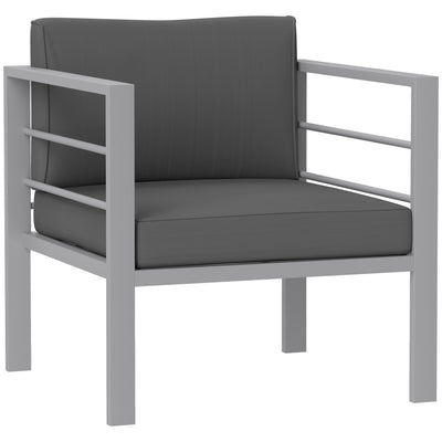 Outsunny Patio Furniture Aluminium Armchair, All-Weather Outdoor Single Sofa, Metal Frame Outdoor Chair with Cushions for Garden, Balcony, Charcoal Grey 