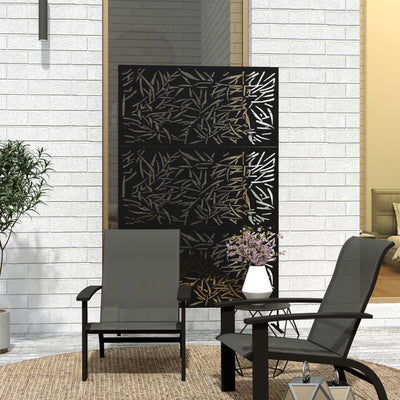Outsunny Decorative Garden Privacy Screen with Stand, 6.5FT Freestanding Metal Outdoor Divider, Decorative Privacy Panel with Expansion Screws for Garden Pool Hot Tub, Bamboo Style, Black 