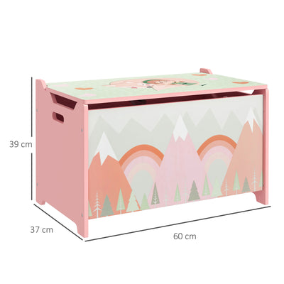 ZONEKIZ Toy Box, Kids Storage Chest, with Lid, Safety Hinge - Pink 