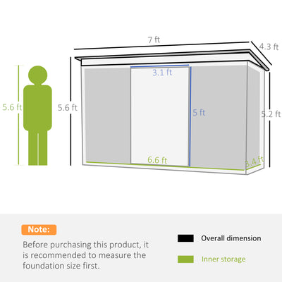 Outsunny 7 x 4ft Galvanised Steel Garden Shed, with Foundation Kit - Green 