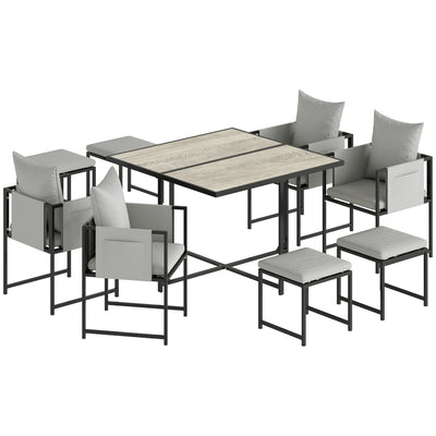 Outsunny Nine-Piece Steel Frame Garden Dining Set - Dark Grey 