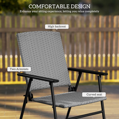 Outsunny Set of Two Folding Rattan Seat Chairs - Grey 