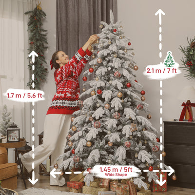 HOMCOM 7ft Super Flocked Christmas Tree - Green/White 