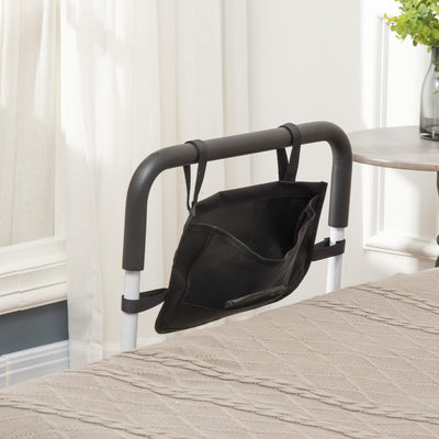 HOMCOM Safety Bed Rail, Height Adjustable Bed Assist Rail with Storage Pocket, Grab Bar for Disabled and Senior, White 
