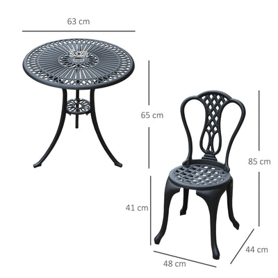 Outsunny 3 Piece Patio Cast Aluminium Bistro Set Garden Outdoor Furniture Table and Chairs Shabby Chic Style 