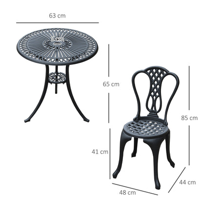 Outsunny 3 Piece Patio Cast Aluminium Bistro Set Garden Outdoor Furniture Table and Chairs Shabby Chic Style 